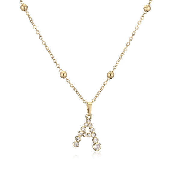 Copper Inlaid Round Diamond Geometric Letter Pendant Necklace With Ball Chain