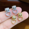 Copper Inlaid Zircon Animals Style Electroplated Hiphop Cheetah Leopard Head Earrings