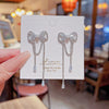 Copper Inlaid Zircon Bow Earrings For Women Light Luxury Highend Sense Niche Design Gentle Elegant Tassel Style