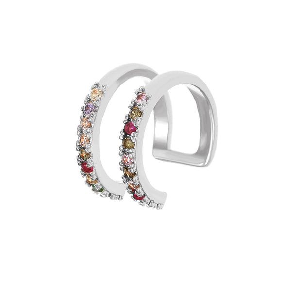 Copper Inlaid Zircon Double Layer Geometric Ear Clip For Women Electroplated Ear Clip Without Ear Hole