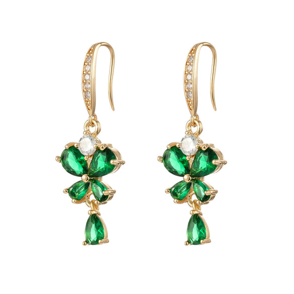 Copper Inlaid Zircon Flower Butterfly Shaped Water Drop Women's Earrings Jewelry Little Fresh Style