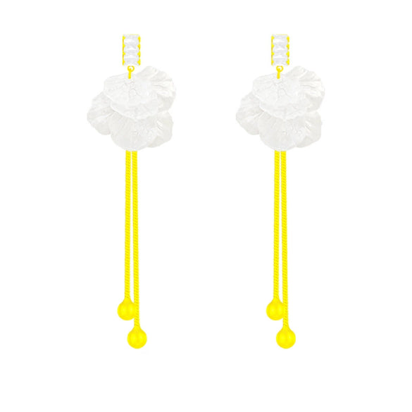 Copper Inlaid Zircon Flower Petal Tassel Women's Earrings