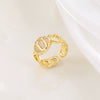 Copper Inlaid Zircon 18K Gold Plated Heart Letter Ring For Women