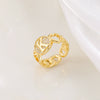 Copper Inlaid Zircon 18K Gold Plated Heart Letter Ring For Women