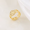 Copper Inlaid Zircon 18K Gold Plated Heart Letter Ring For Women