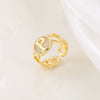Copper Inlaid Zircon 18K Gold Plated Heart Letter Ring For Women