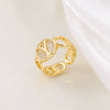 Copper Inlaid Zircon 18K Gold Plated Heart Letter Ring For Women