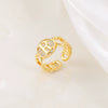 Copper Inlaid Zircon 18K Gold Plated Heart Letter Ring For Women