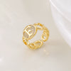 Copper Inlaid Zircon 18K Gold Plated Heart Letter Ring For Women