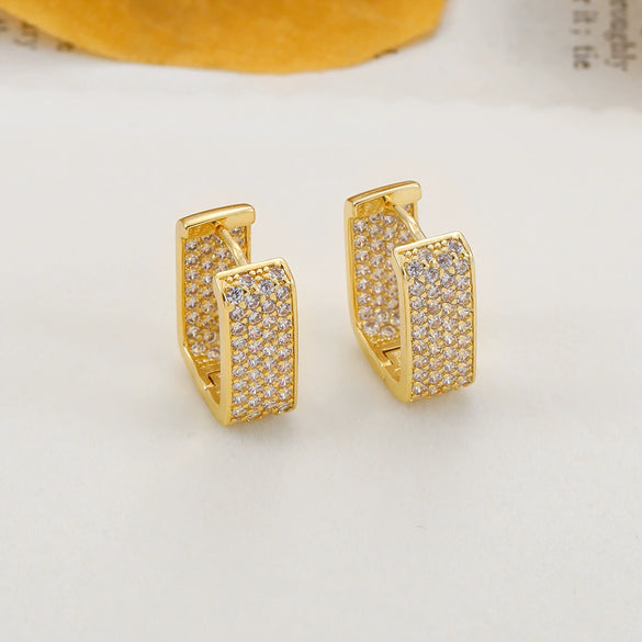 Copper Inlaid Zircon 18K Gold Plated Square U Shaped Full Diamond Light Luxury Women's Earrings