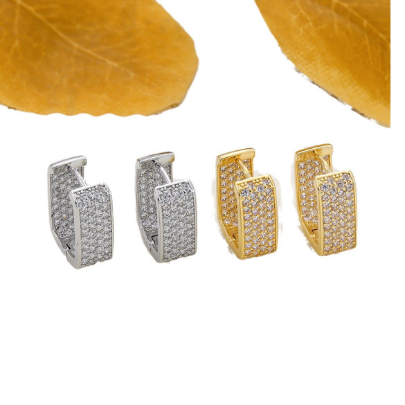 Copper Inlaid Zircon 18K Gold Plated Square U Shaped Full Diamond Light Luxury Women's Earrings