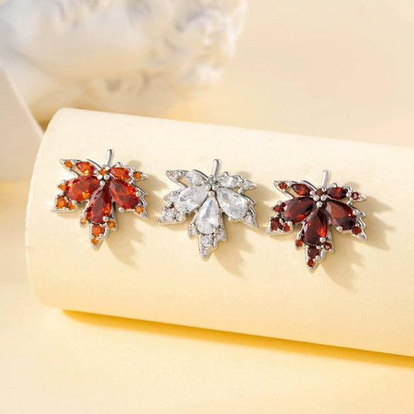 Copper Inlaid Zircon Leaf Geometric Style Titanium Steel Earrings For Boys