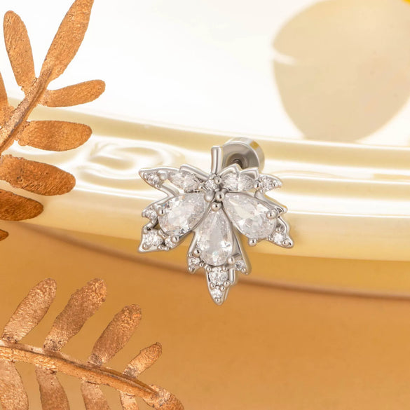 Copper Inlaid Zircon Leaf Geometric Style Titanium Steel Earrings For Boys