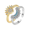 Copper Inlaid Zircon Stacking Style Sun And Moon Open Couple Ring