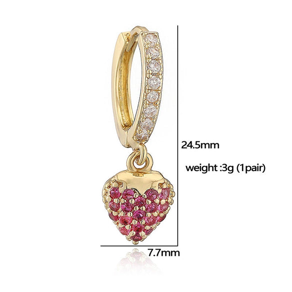 Copper Inlaid Zircon Sweet Fruit Shape Drop Earrings For Women