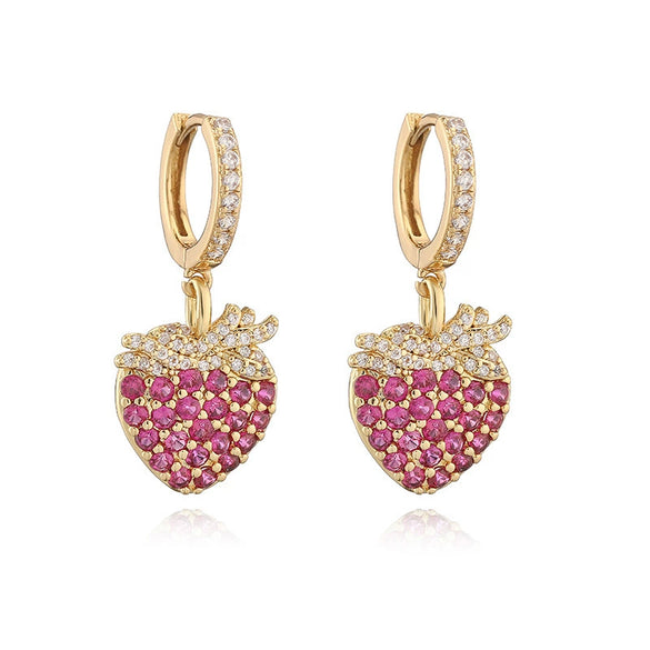 Copper Inlaid Zircon Sweet Fruit Shape Drop Earrings For Women
