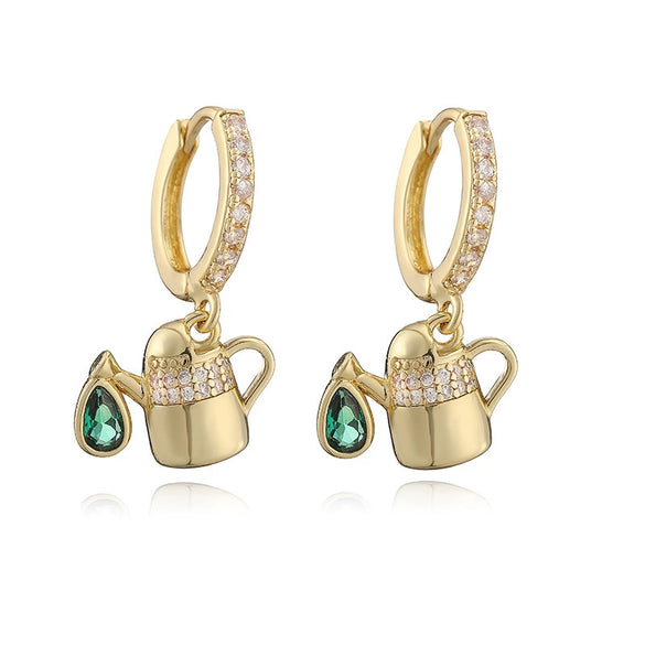 Copper Inlaid Zircon Sweet Fruit Shape Drop Earrings For Women