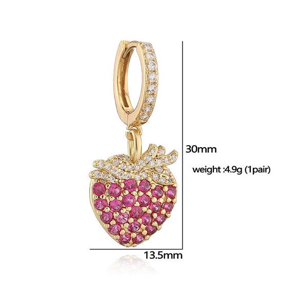 Copper Inlaid Zircon Sweet Fruit Shape Drop Earrings For Women