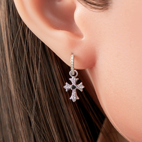 Copper Inlaid Zircon Vintage Cross Pendant Earrings Geometric Style