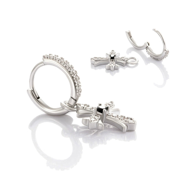 Copper Inlaid Zircon Vintage Cross Pendant Earrings Geometric Style