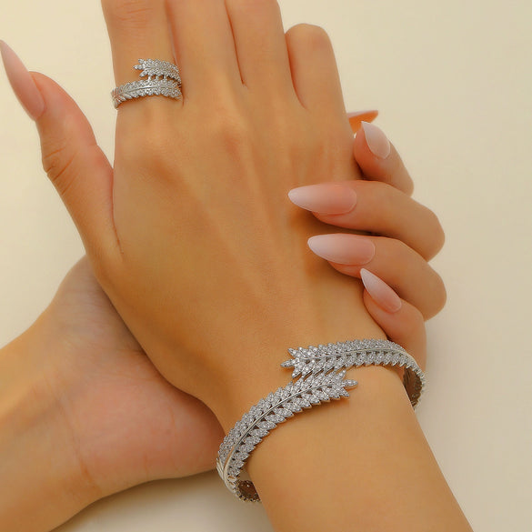 Copper Inlaid Zircon Water Drop Open Ring Bracelet Light Luxury Electroplating Jewelry For Women