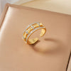 Copper Inlaid Zirconium Geometric Cross Asymmetrical Open Ring Electroplated Fashion Jewelry For Men And Women