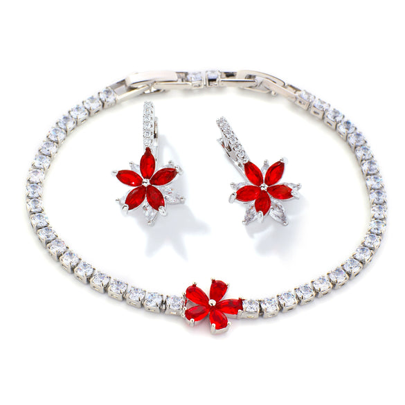Copper Inlaid Zirconium Jewelry Set With Maple Leaf Petals And Flower Pattern Electroplated Design