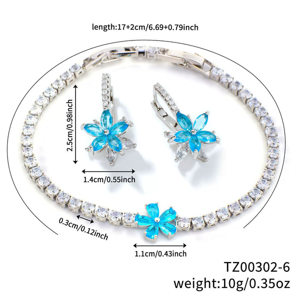 Copper Inlaid Zirconium Jewelry Set With Maple Leaf Petals And Flower Pattern Electroplated Design