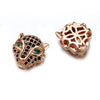 Copper Inlaid Zirconium Loose Beads Accessories Jewelry Pendant With Fourcolor Leopard Head Green Eye And Round Hole Electroplated