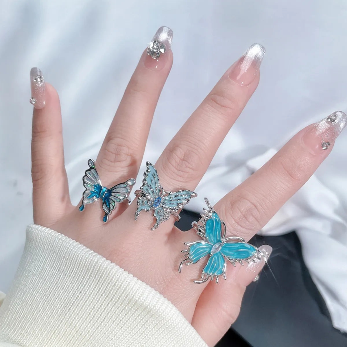 Copper Inlay Animal Butterfly Zircon Open Rings