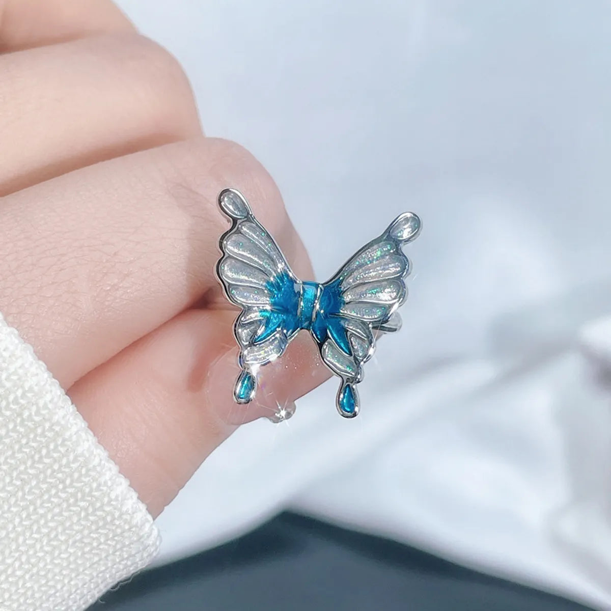 Copper Inlay Animal Butterfly Zircon Open Rings