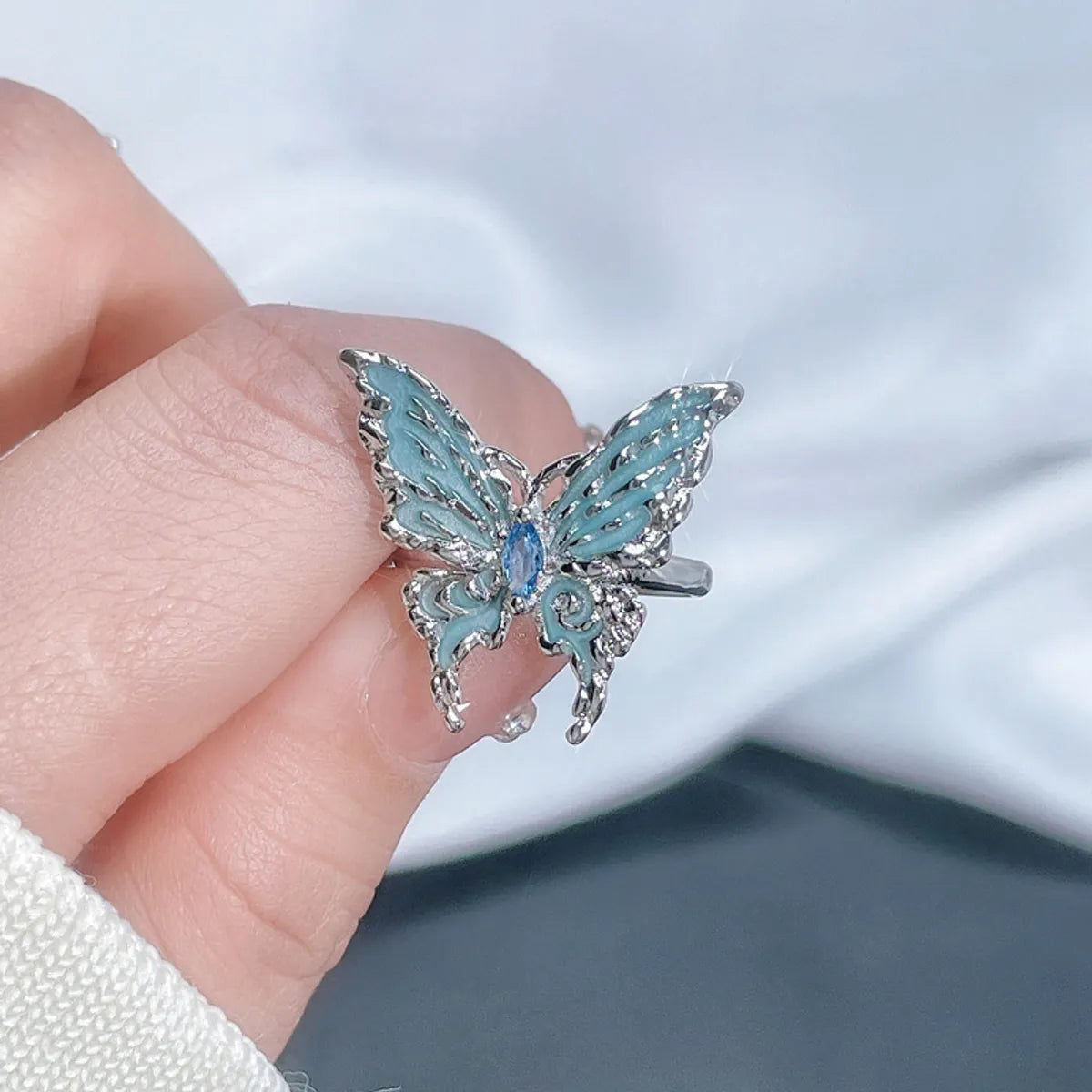 Copper Inlay Animal Butterfly Zircon Open Rings