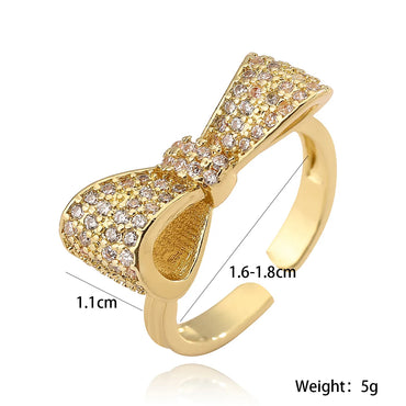 Copper Inlay Bow Knot Zircon Open Rings