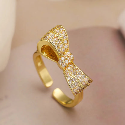 Copper Inlay Bow Knot Zircon Open Rings