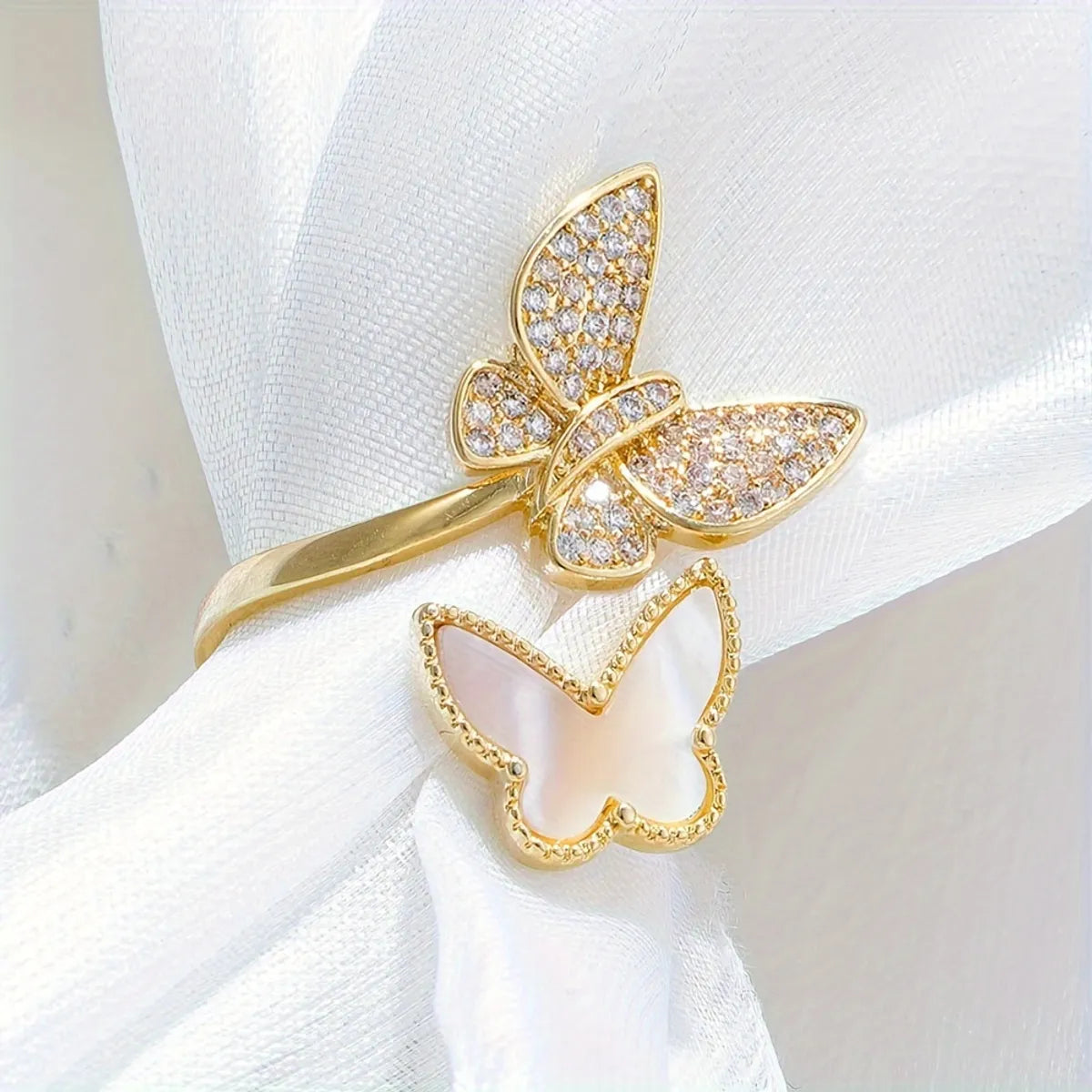 Copper Inlay Butterfly Zircon Open Rings