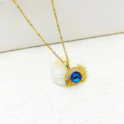 Copper Inlay Devil'S Eye Heart Shape Zircon Pendant Necklace