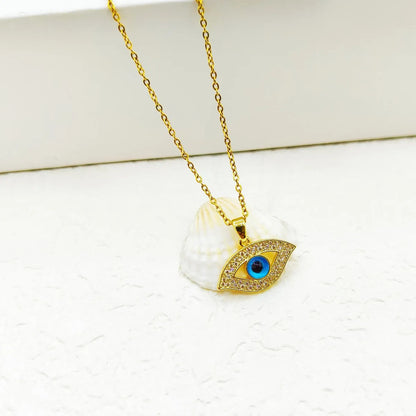 Copper Inlay Devil'S Eye Heart Shape Zircon Pendant Necklace