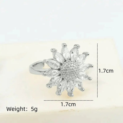 Copper Inlay Flower Butterfly Zircon Open Rings