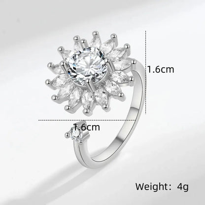 Copper Inlay Flower Butterfly Zircon Open Rings