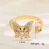 Copper Inlay Flower Butterfly Zircon Open Rings