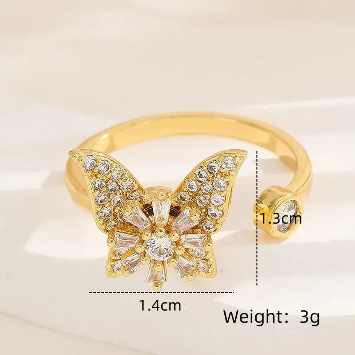 Copper Inlay Flower Butterfly Zircon Open Rings