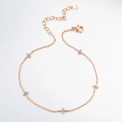 Copper Inlay Flower Petal Zircon Anklet Necklace