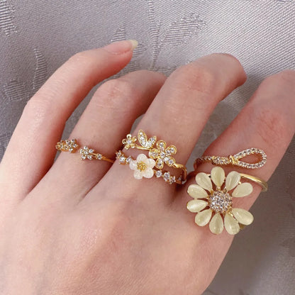 Copper Inlay Flower Zircon Rings