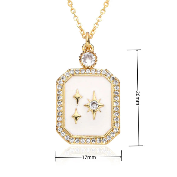 Copper Inlay Geometric Star Moon Zircon Pendant Necklace