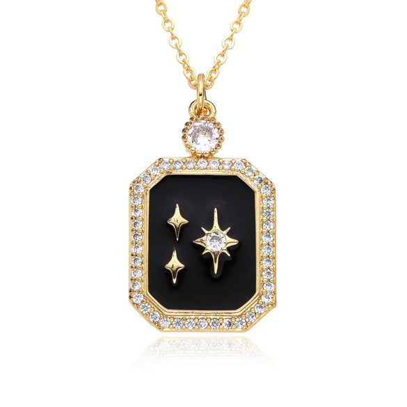 Copper Inlay Geometric Star Moon Zircon Pendant Necklace