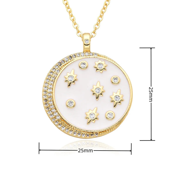 Copper Inlay Geometric Star Moon Zircon Pendant Necklace