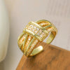 Copper Inlay Geometric Zircon Open Rings