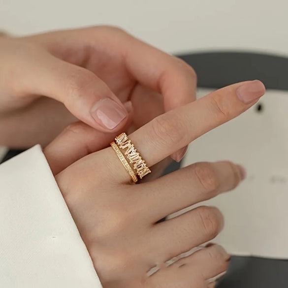 Copper Inlay Geometric Zircon Open Rings