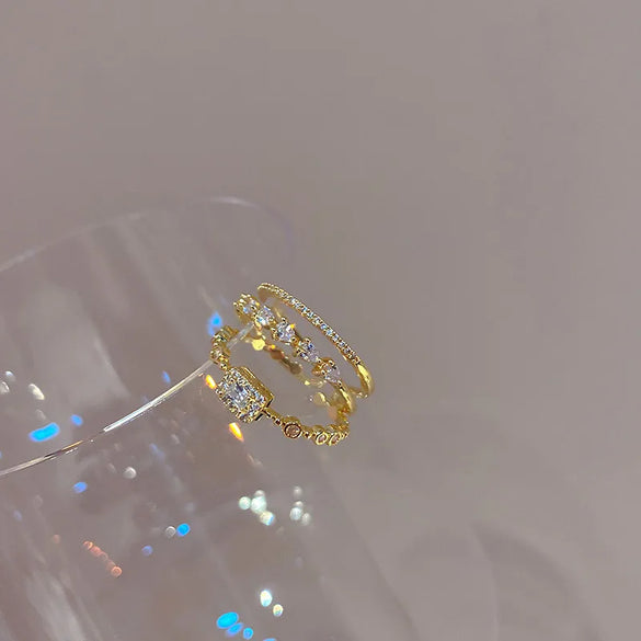 Copper Inlay Geometric Zircon Open Rings