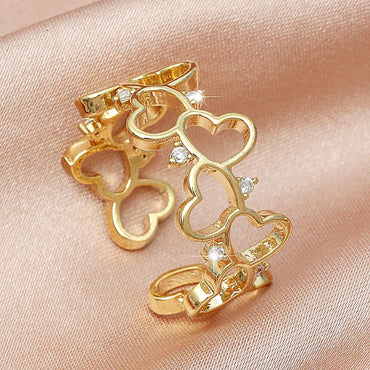 Copper Inlay Heart Shape Crystal Open Rings